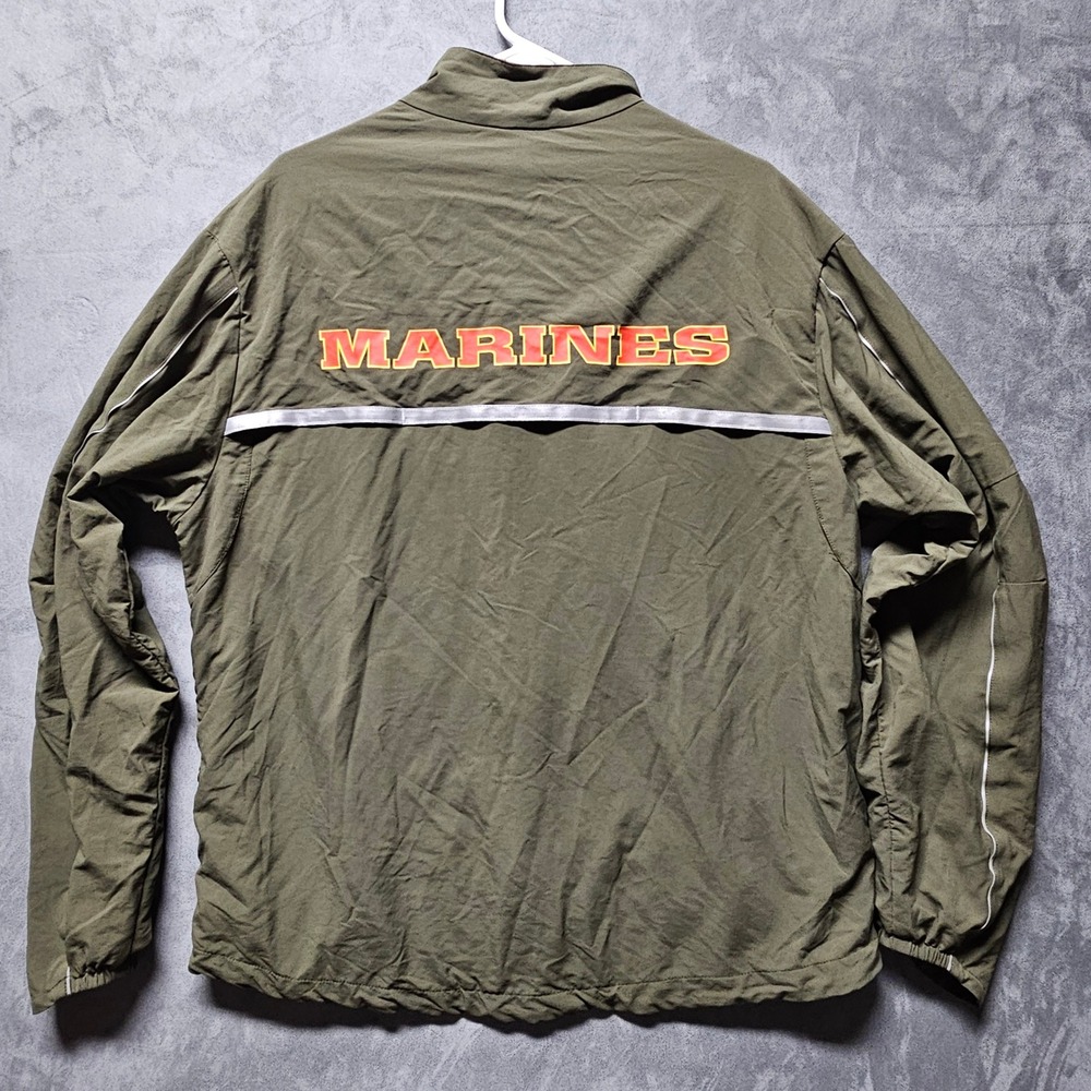 USMC Marines PT Track Jacket Olive Green Reflective Windbreaker Unisex‎ M/R